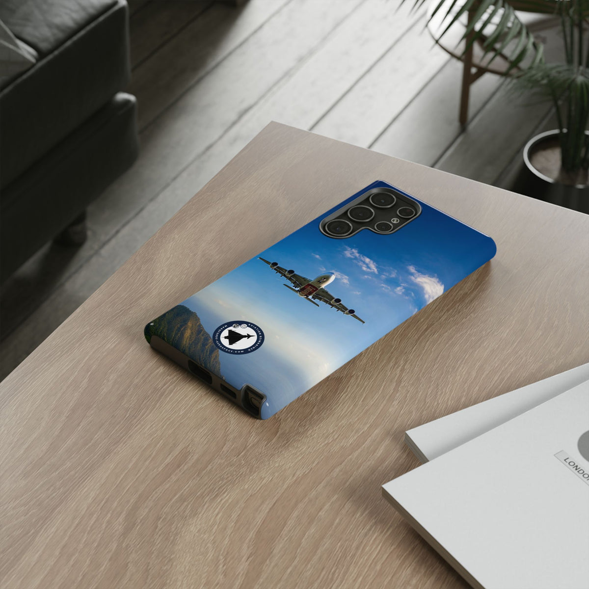 Emirates Airbus A380 climbing head-on over coastline aviation photo Samsung Galaxy tough phone case – view 32