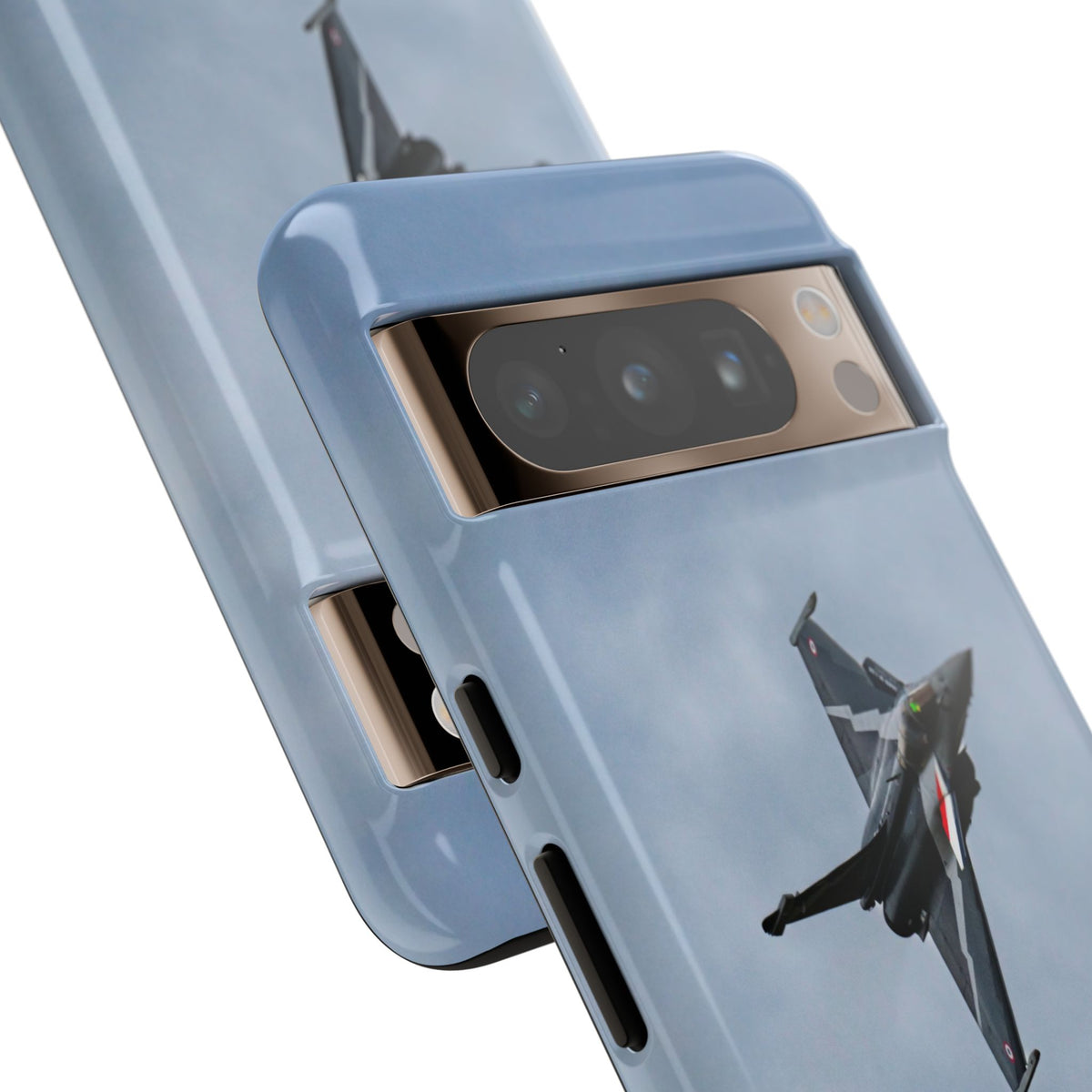 Dark grey striped Rafale banking nose-high in cloud aviation photo Google Pixel tough phone case – view 12