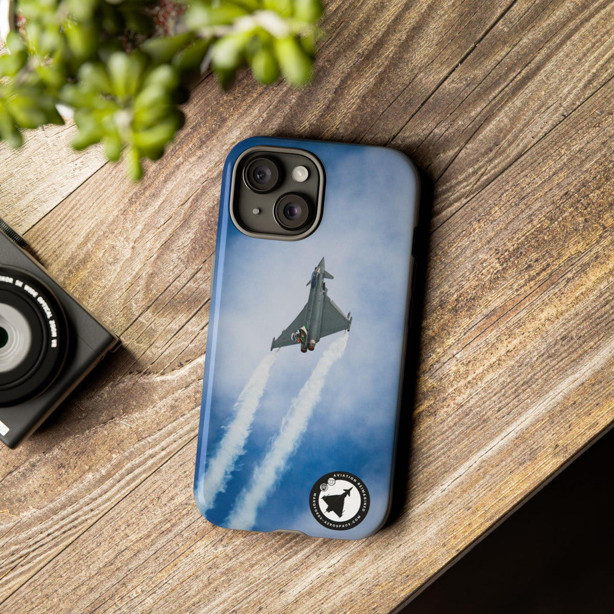 Italian Eurofighter climbing with twin white trails aviation photo iPhone tough phone case – view 34