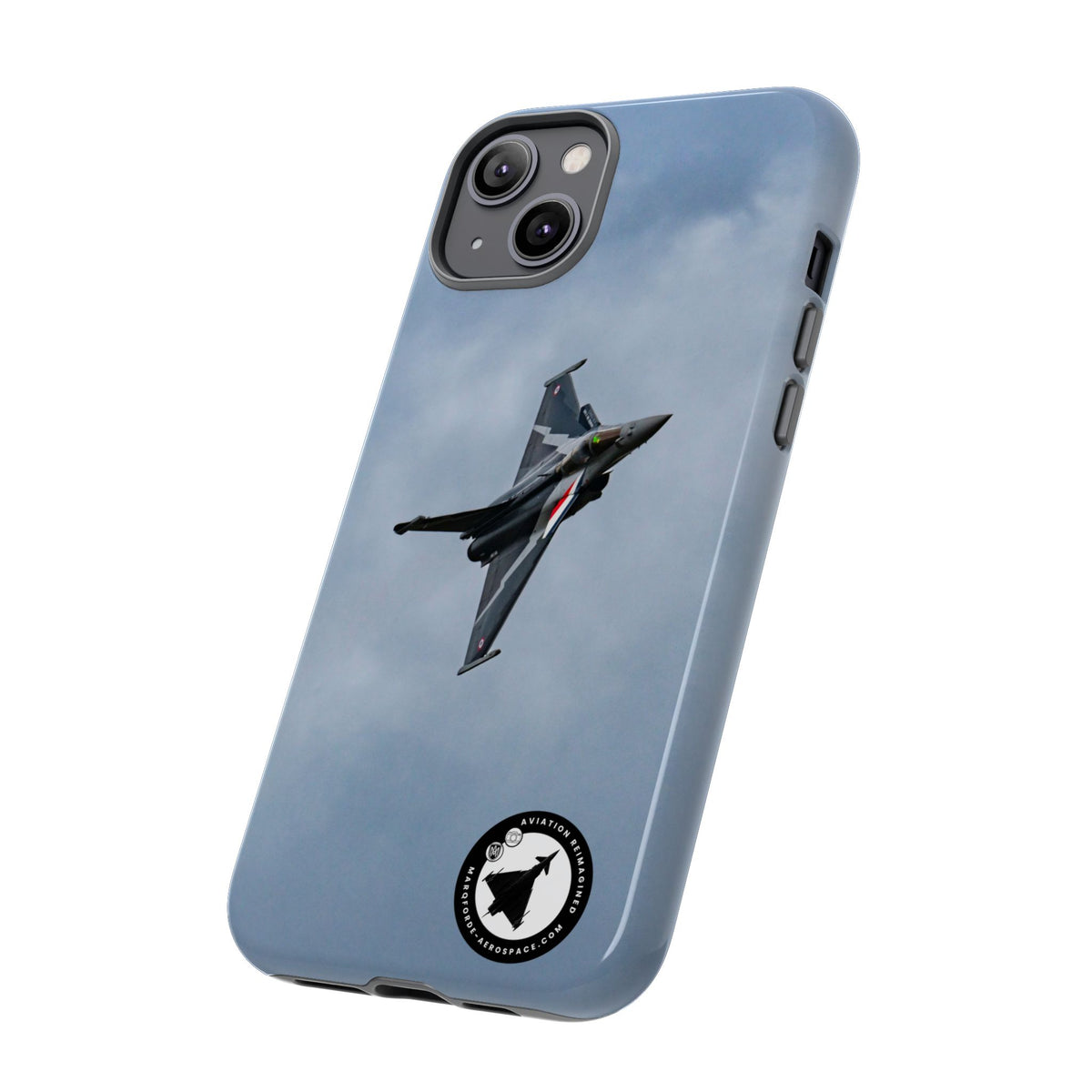 Dark grey striped Rafale banking nose-high in cloud aviation photo iPhone tough phone case – view 31