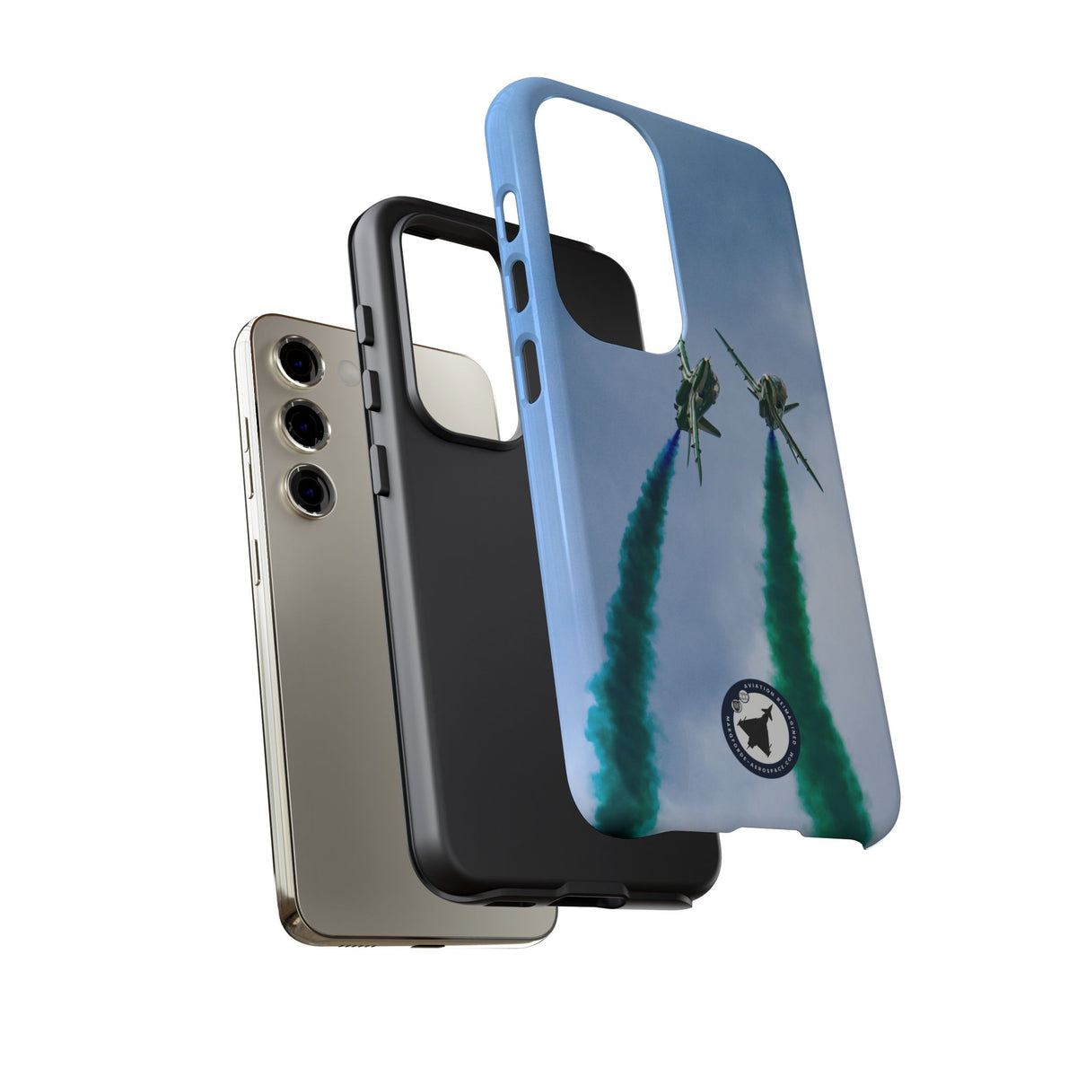 Two Saudi Hawks jets crossing in green smoke aviation photo Samsung Galaxy tough phone case – view 28