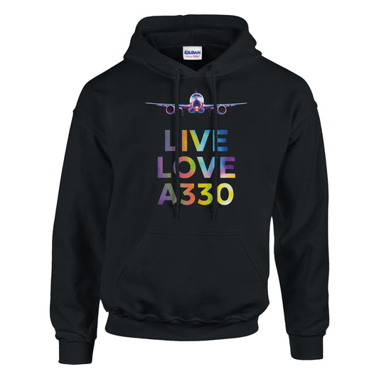 Close-Up of Live Love Airbus Hoodie – Bold Graphic Print on Soft Fabric