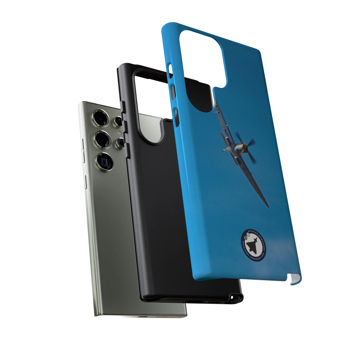Camouflaged RAF Spitfire banking in a blue sky aviation photo Samsung Galaxy tough phone case – view 32