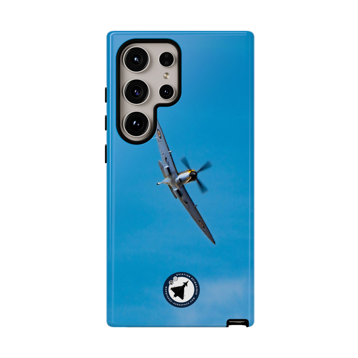 Camouflaged RAF Spitfire banking in a blue sky aviation photo Samsung Galaxy tough phone case – view 13