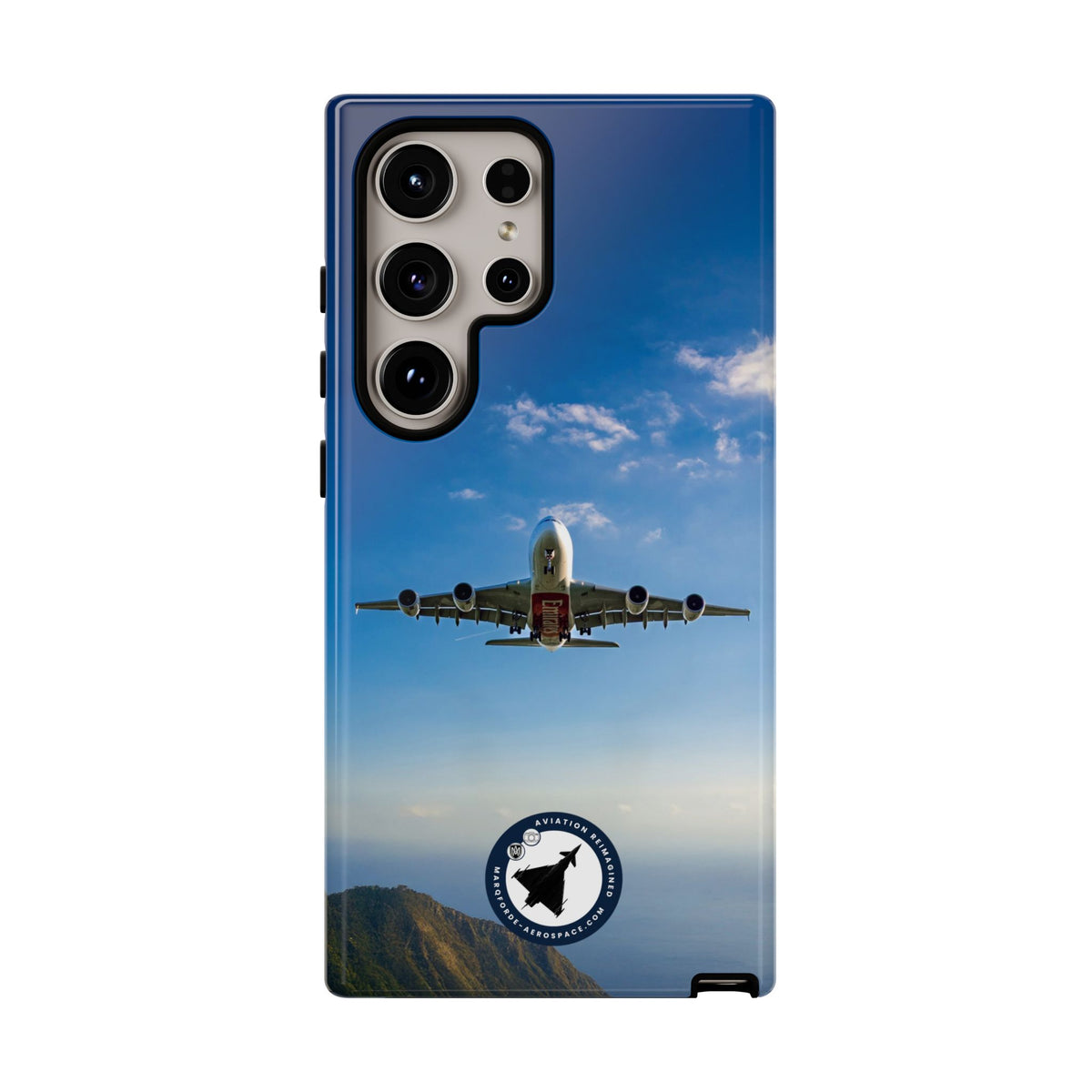 Emirates Airbus A380 climbing head-on over coastline aviation photo Samsung Galaxy tough phone case – view 18