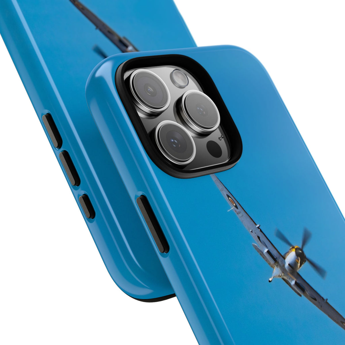 Camouflaged RAF Spitfire banking in a blue sky aviation photo iPhone tough phone case – view 65
