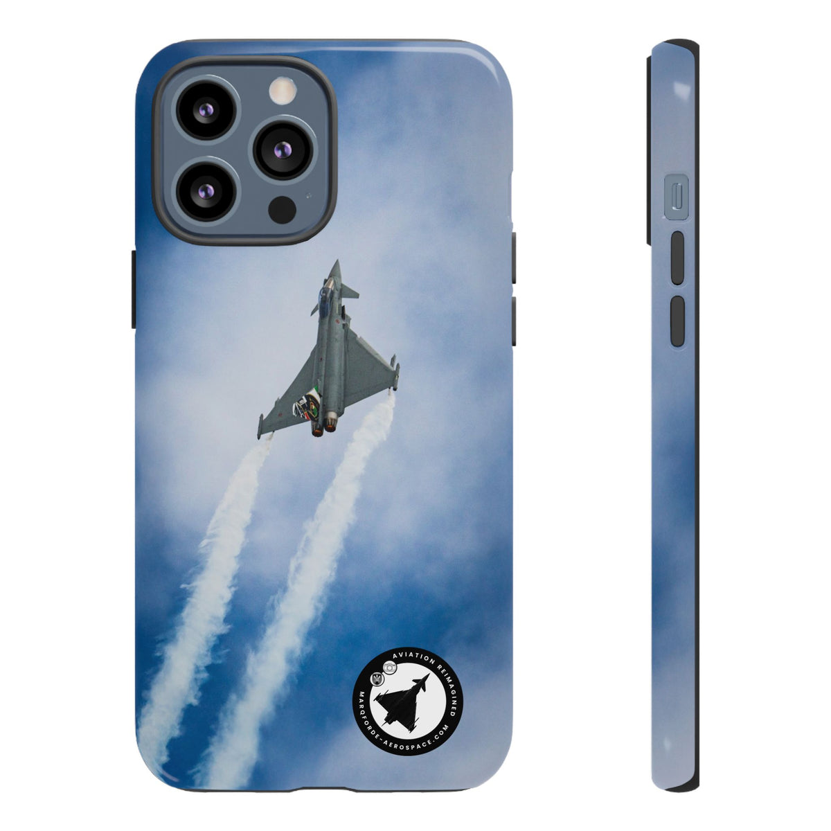Italian Eurofighter climbing with twin white trails aviation photo iPhone tough phone case – view 19