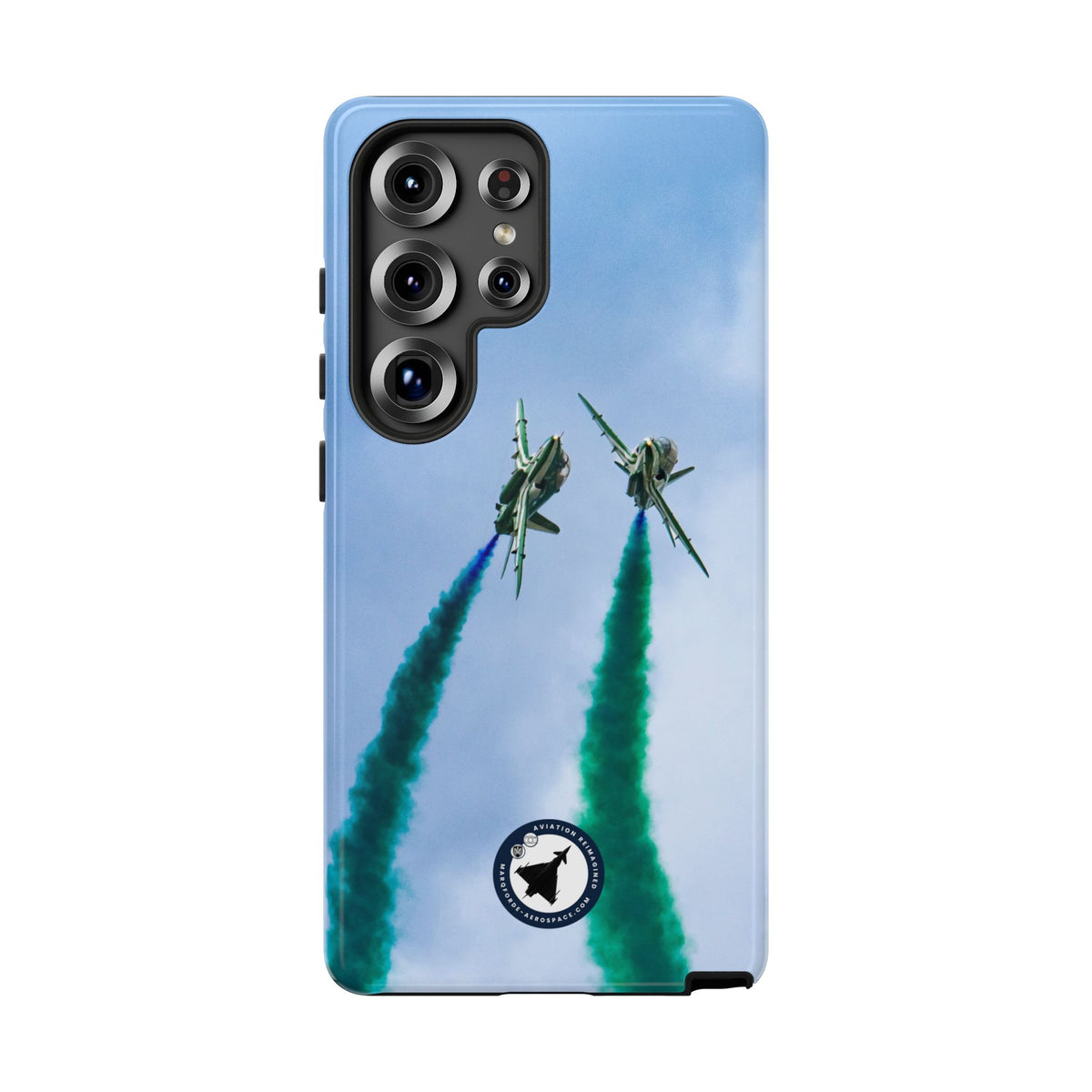 Two Saudi Hawks jets crossing in green smoke aviation photo Samsung Galaxy tough phone case – view 16