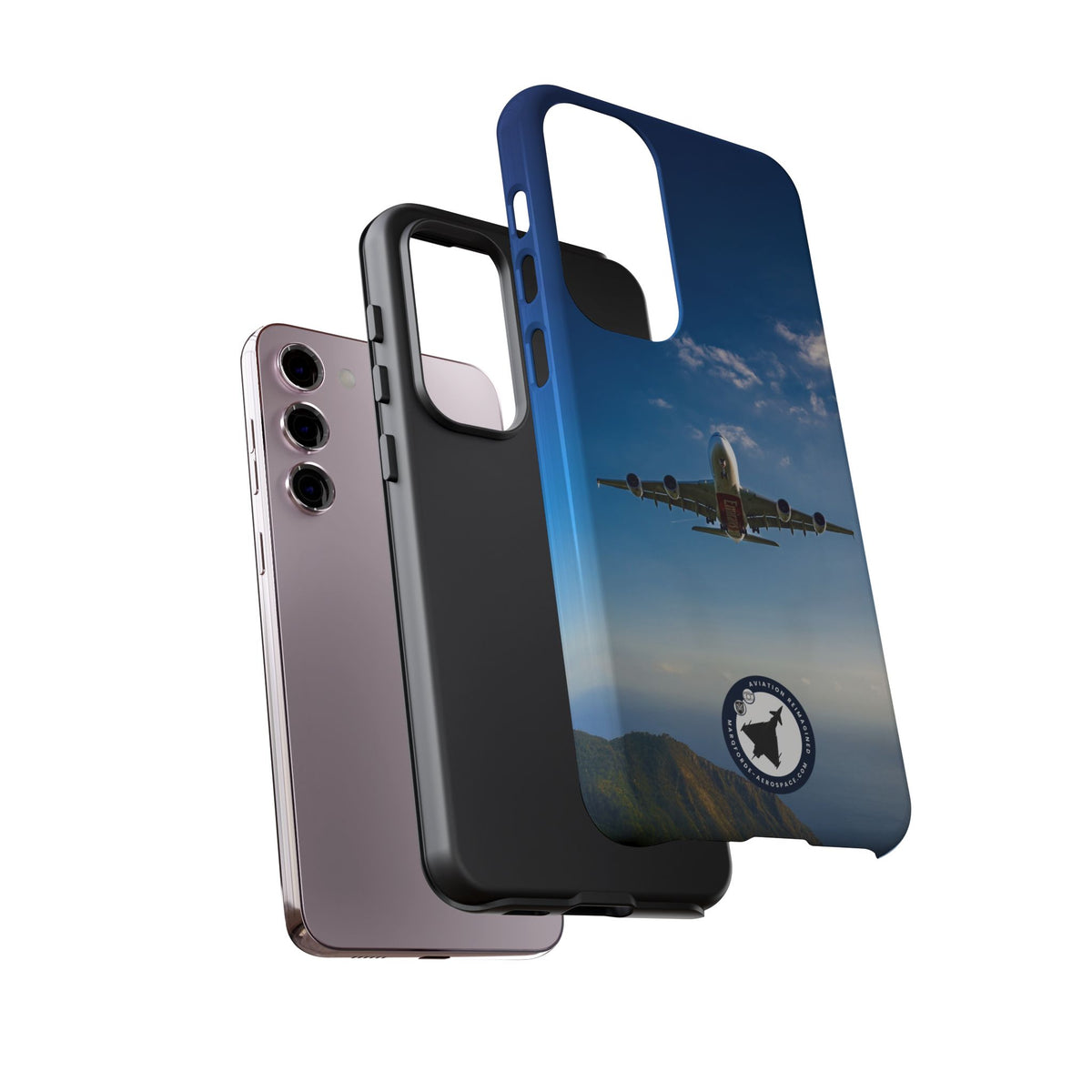 Emirates Airbus A380 climbing head-on over coastline aviation photo Samsung Galaxy tough phone case – view 37