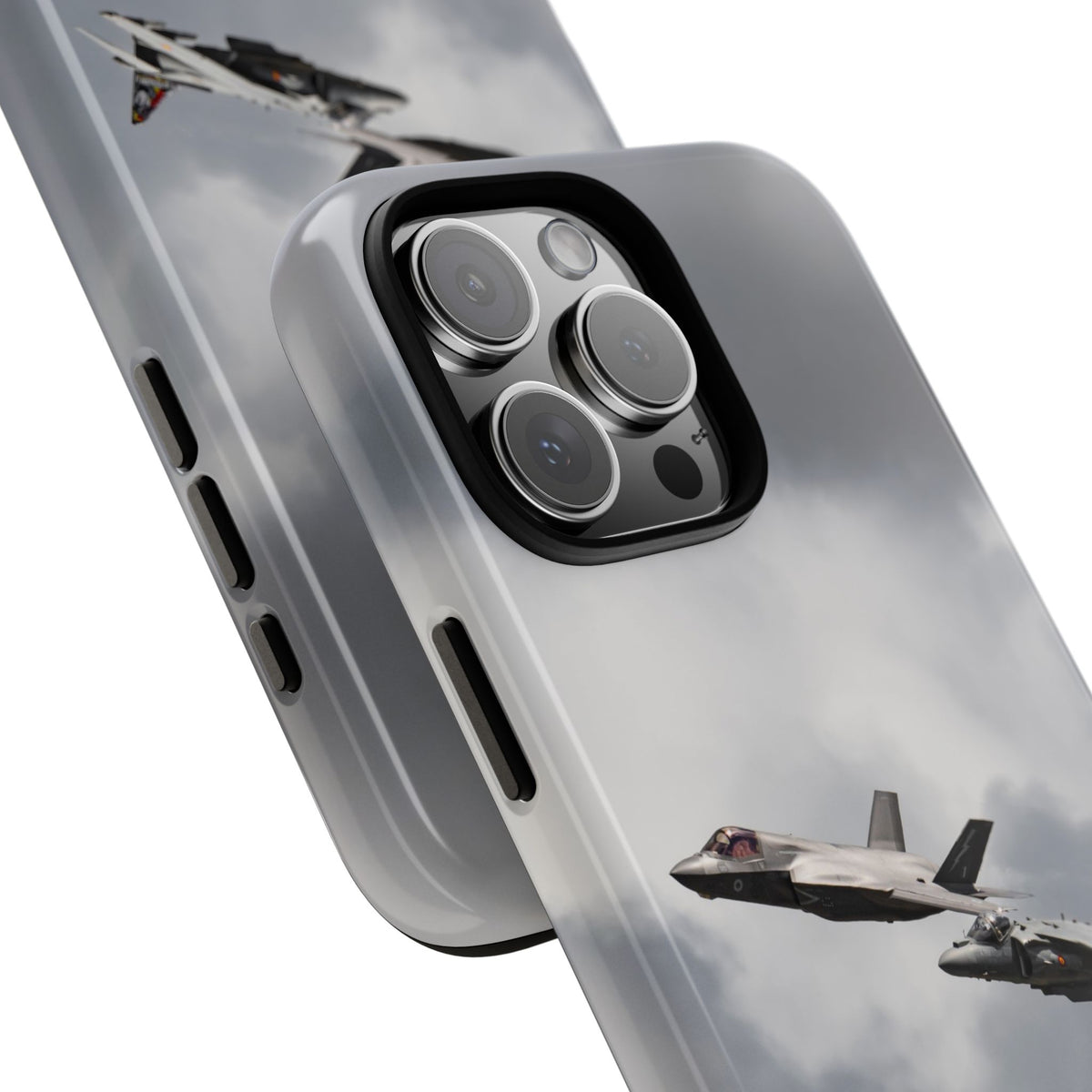 RAF F-35B and Spanish Navy Harrier in formation aviation photo iPhone tough phone case – view 45