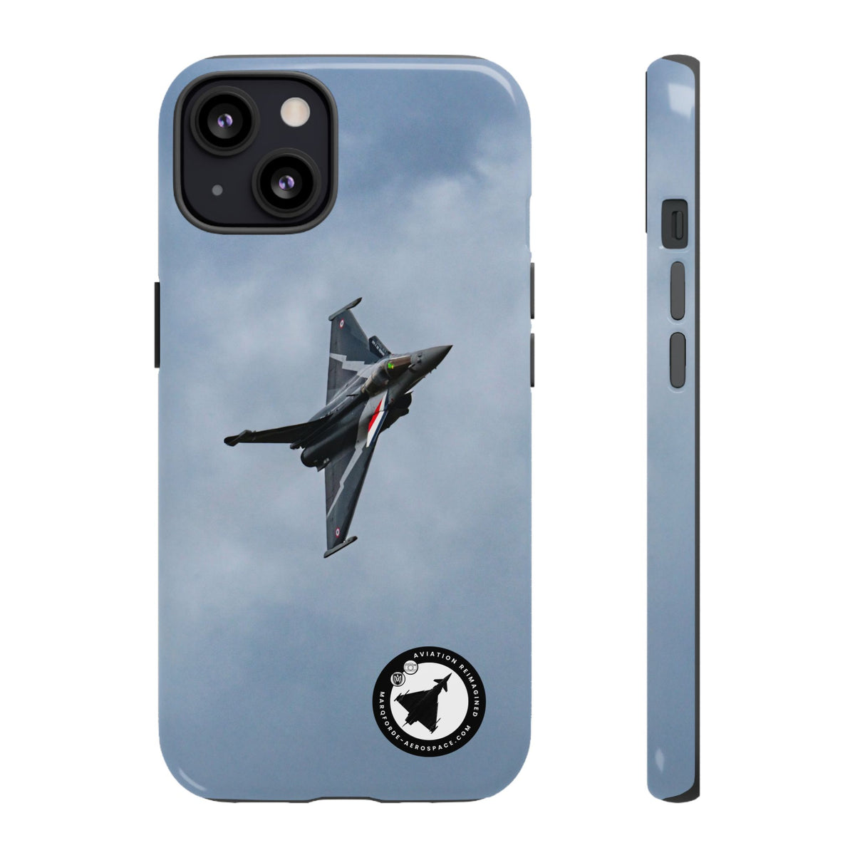 Dark grey striped Rafale banking nose-high in cloud aviation photo iPhone tough phone case – view 9