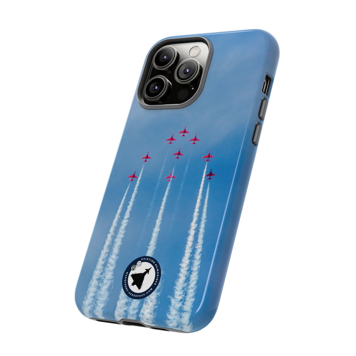 Nine Red Arrows Hawks climbing with white smoke aviation photo iPhone tough phone case – view 37