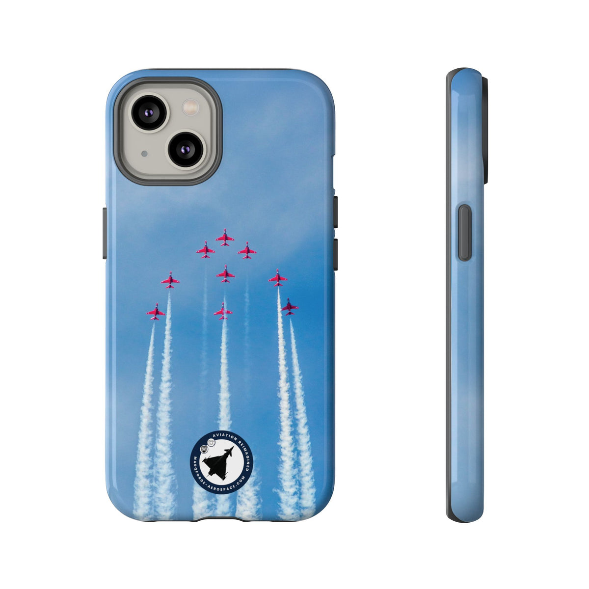 Nine Red Arrows Hawks climbing with white smoke aviation photo iPhone tough phone case – view 19