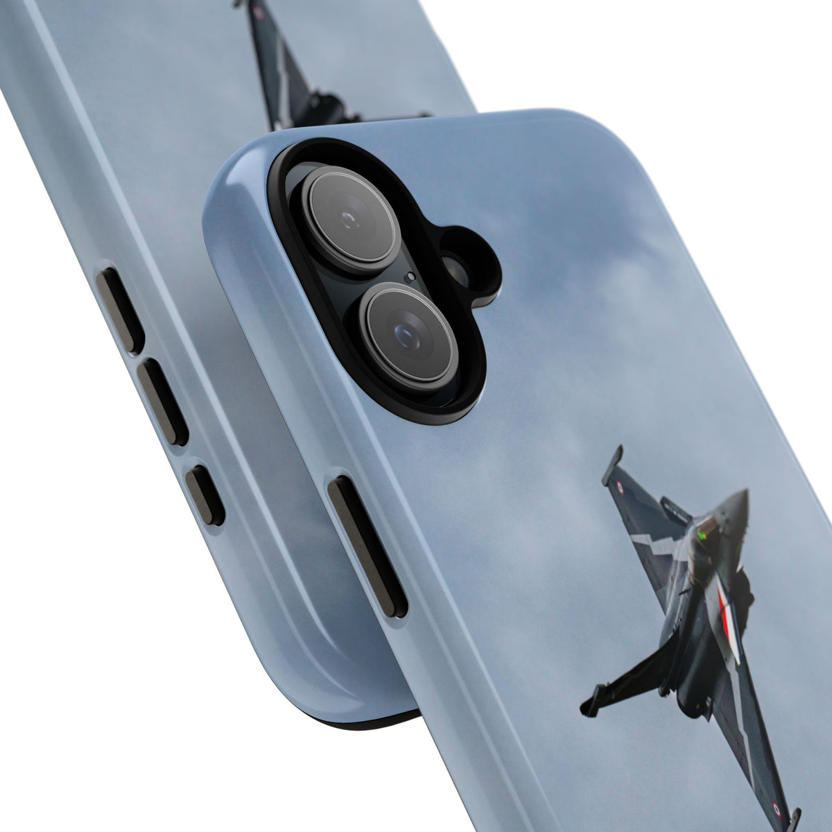 Dark grey striped Rafale banking nose-high in cloud aviation photo iPhone tough phone case – view 41