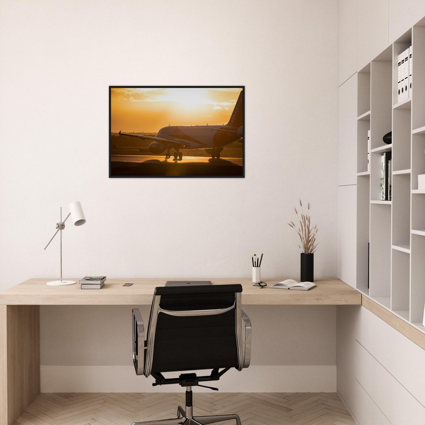 Framed Print of EasyJet A320 at Manchester Airport – Golden Hour Aviation Art