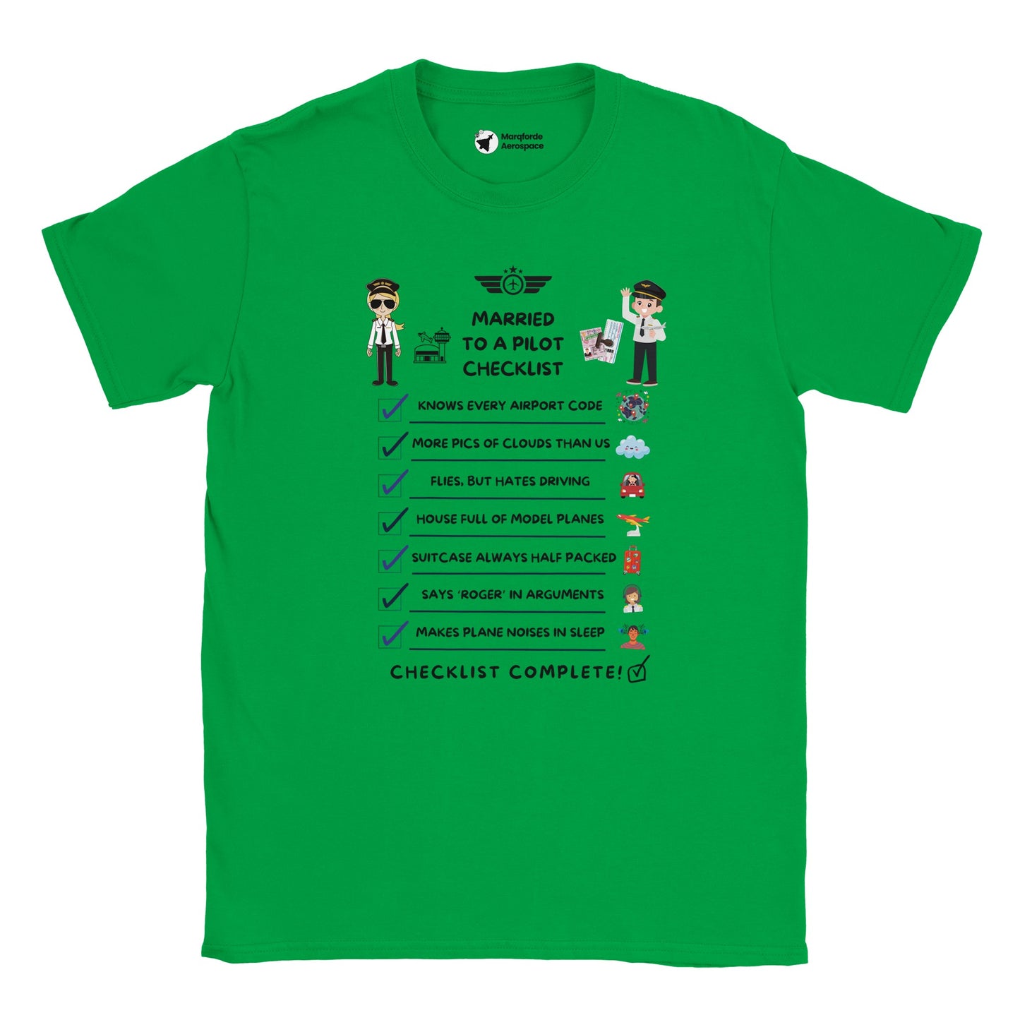 Stylish Married to a Pilot Checklist Tee – Great for Aviation Families