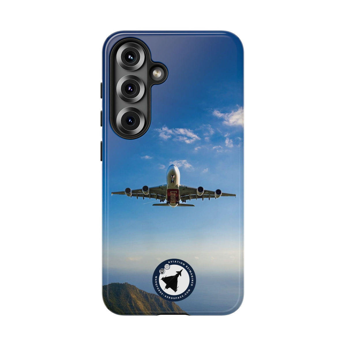 Emirates Airbus A380 climbing head-on over coastline aviation photo Samsung Galaxy tough phone case – view 19