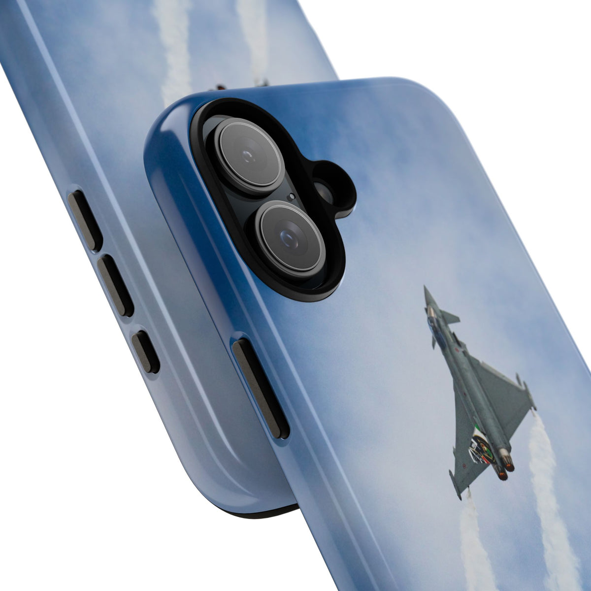 Italian Eurofighter climbing with twin white trails aviation photo iPhone tough phone case – view 40