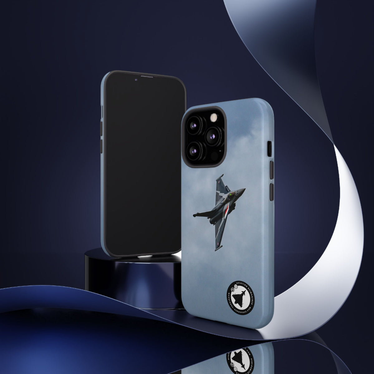 Dark grey striped Rafale banking nose-high in cloud aviation photo iPhone tough phone case – view 45