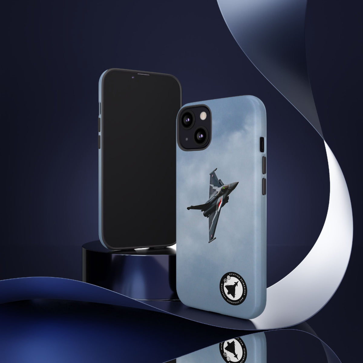 Dark grey striped Rafale banking nose-high in cloud aviation photo iPhone tough phone case – view 27