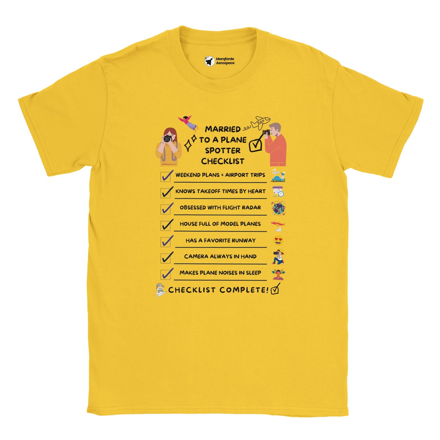 Aviation-Inspired T-Shirt – Married to a Planespotter Checklist Design