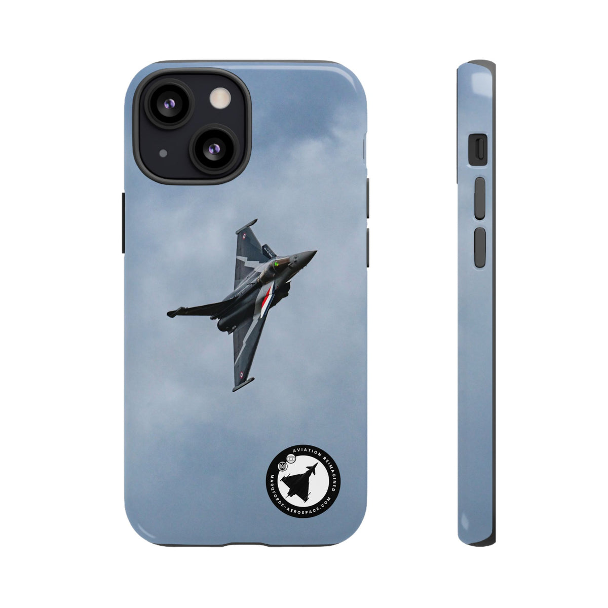 Dark grey striped Rafale banking nose-high in cloud aviation photo iPhone tough phone case – view 16