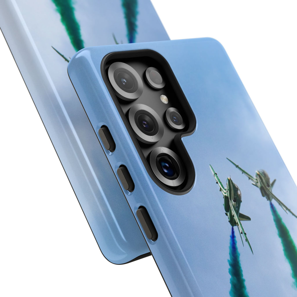 Two Saudi Hawks jets crossing in green smoke aviation photo Samsung Galaxy tough phone case – view 48