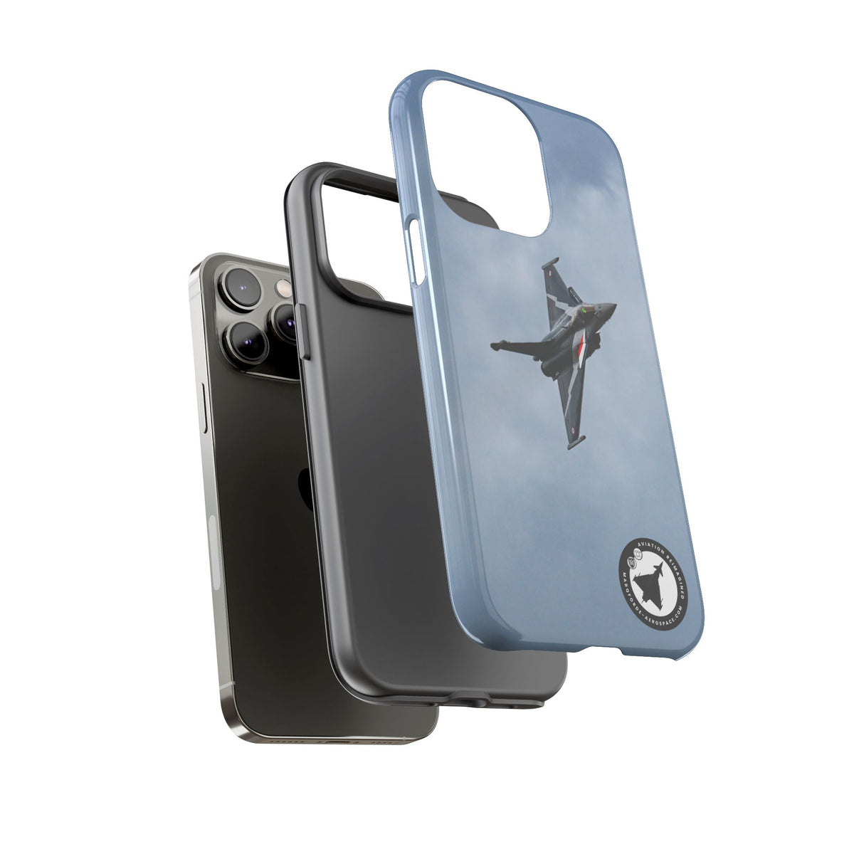 Dark grey striped Rafale banking nose-high in cloud aviation photo iPhone tough phone case – view 51