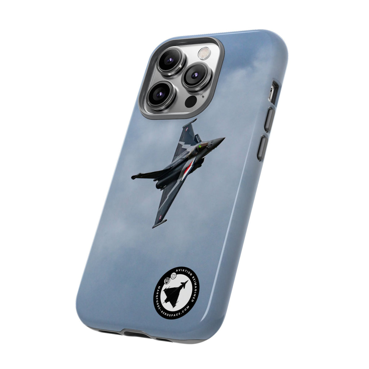 Dark grey striped Rafale banking nose-high in cloud aviation photo iPhone tough phone case – view 47