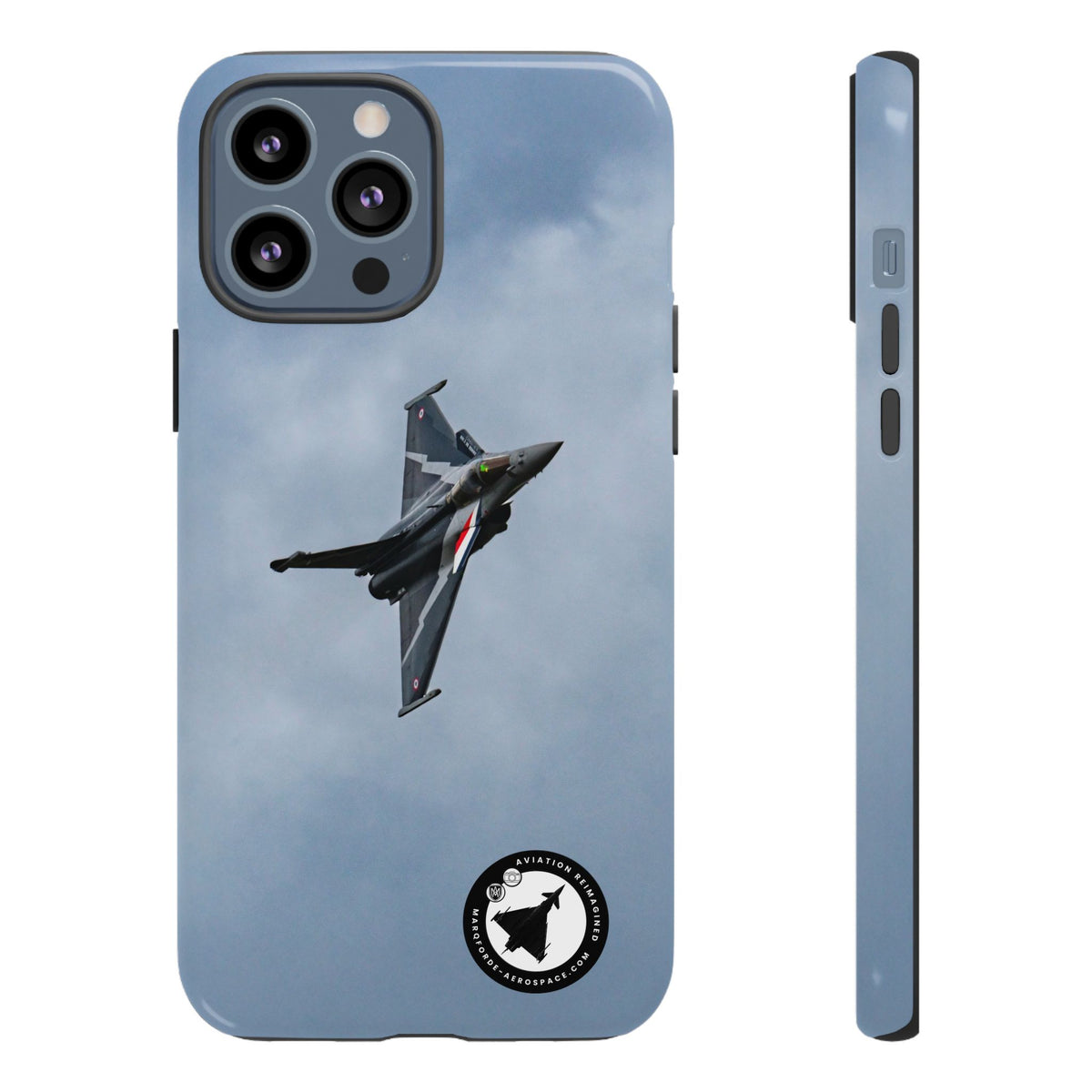 Dark grey striped Rafale banking nose-high in cloud aviation photo iPhone tough phone case – view 18