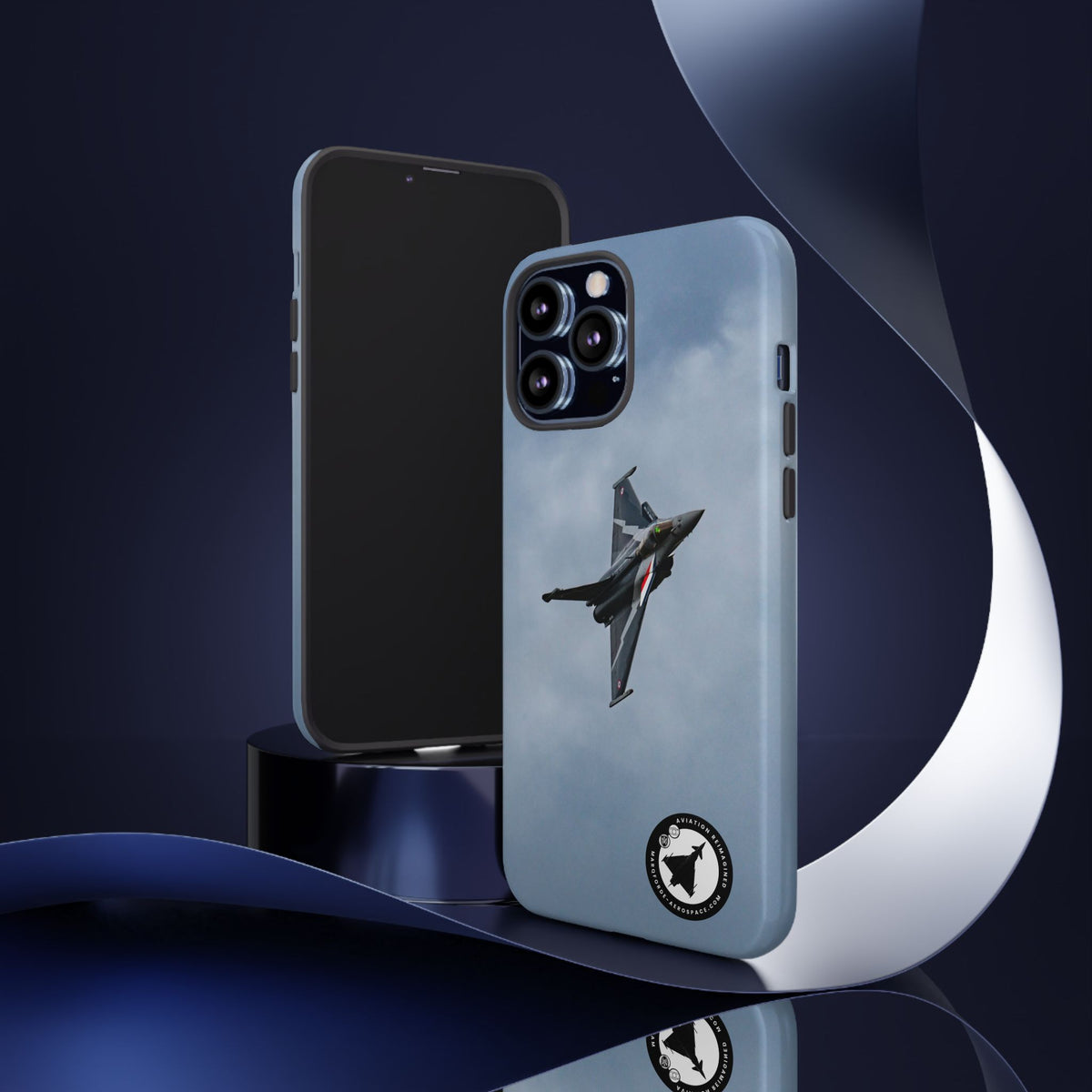 Dark grey striped Rafale banking nose-high in cloud aviation photo iPhone tough phone case – view 46