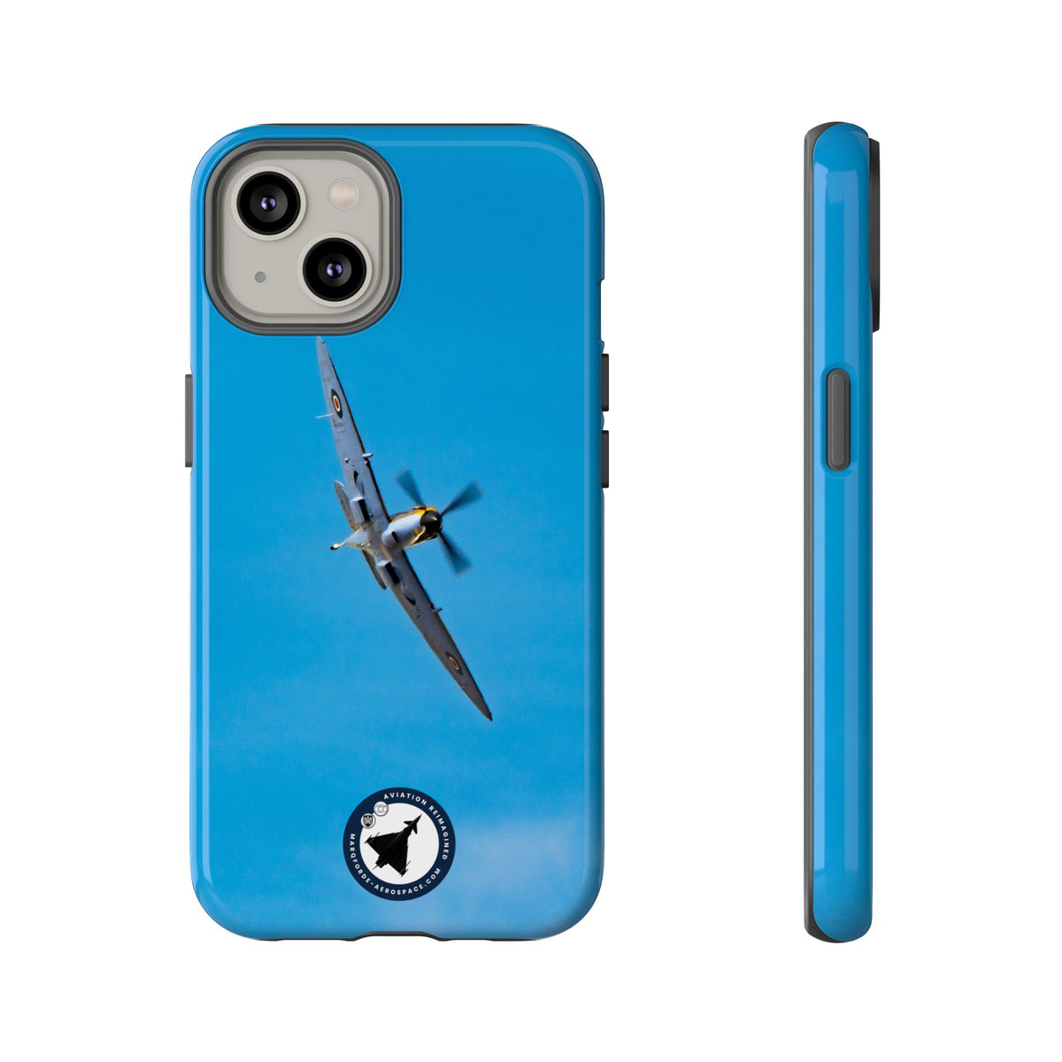 Camouflaged RAF Spitfire banking in a blue sky aviation photo iPhone tough phone case – view 20