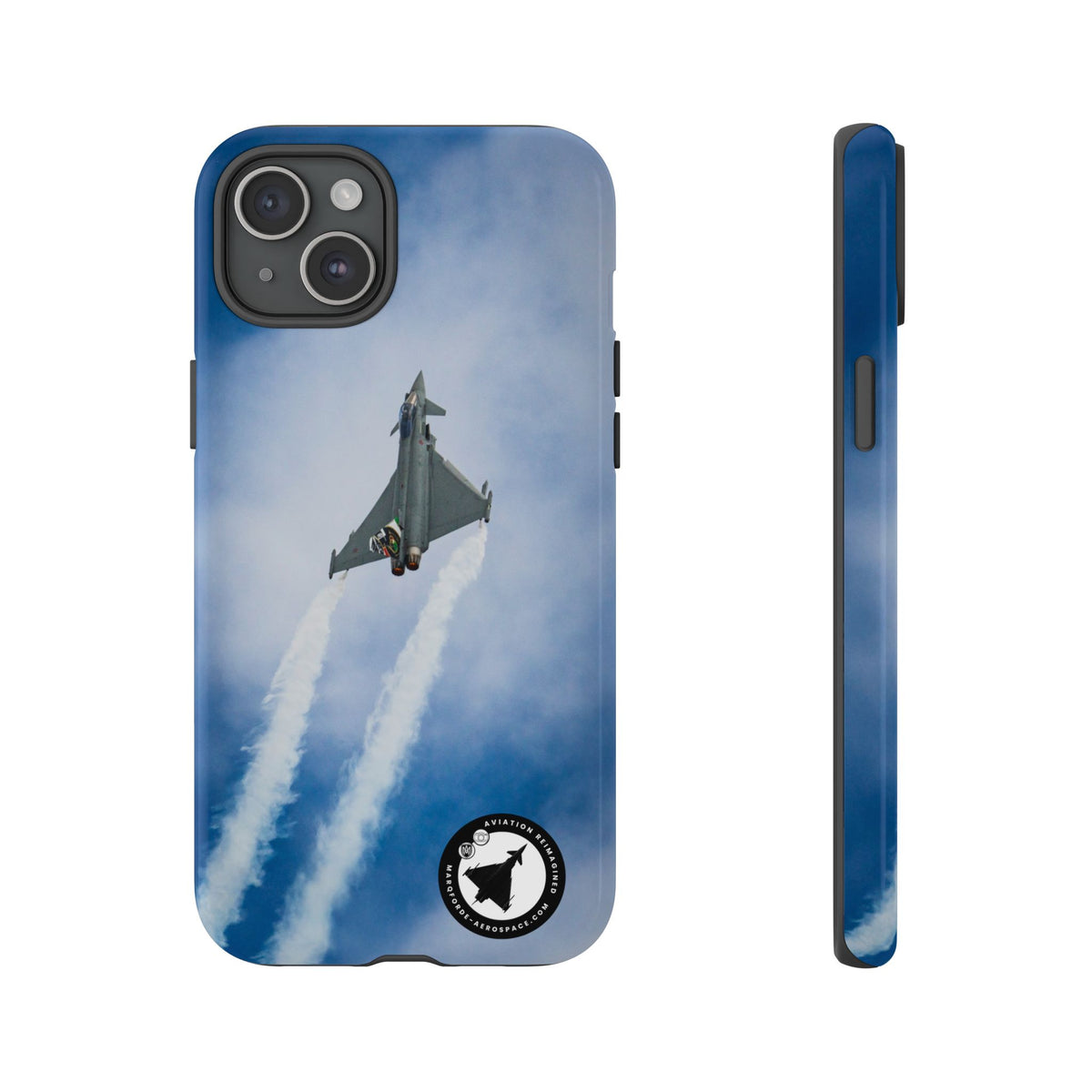 Italian Eurofighter climbing with twin white trails aviation photo iPhone tough phone case – view 15