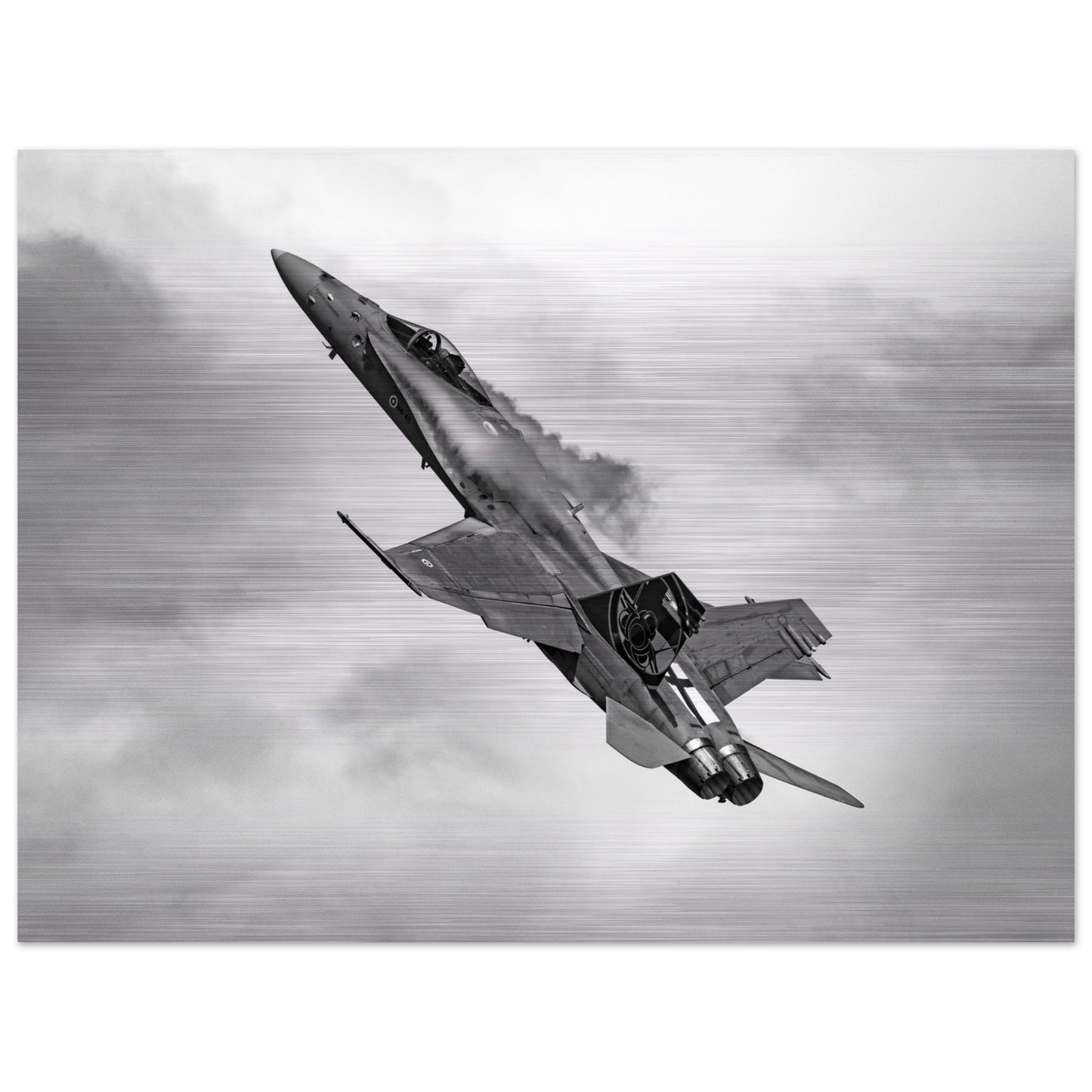 Brushed Aluminium Print of Finnish F/A-18 Hornet – Sleek Metallic Design