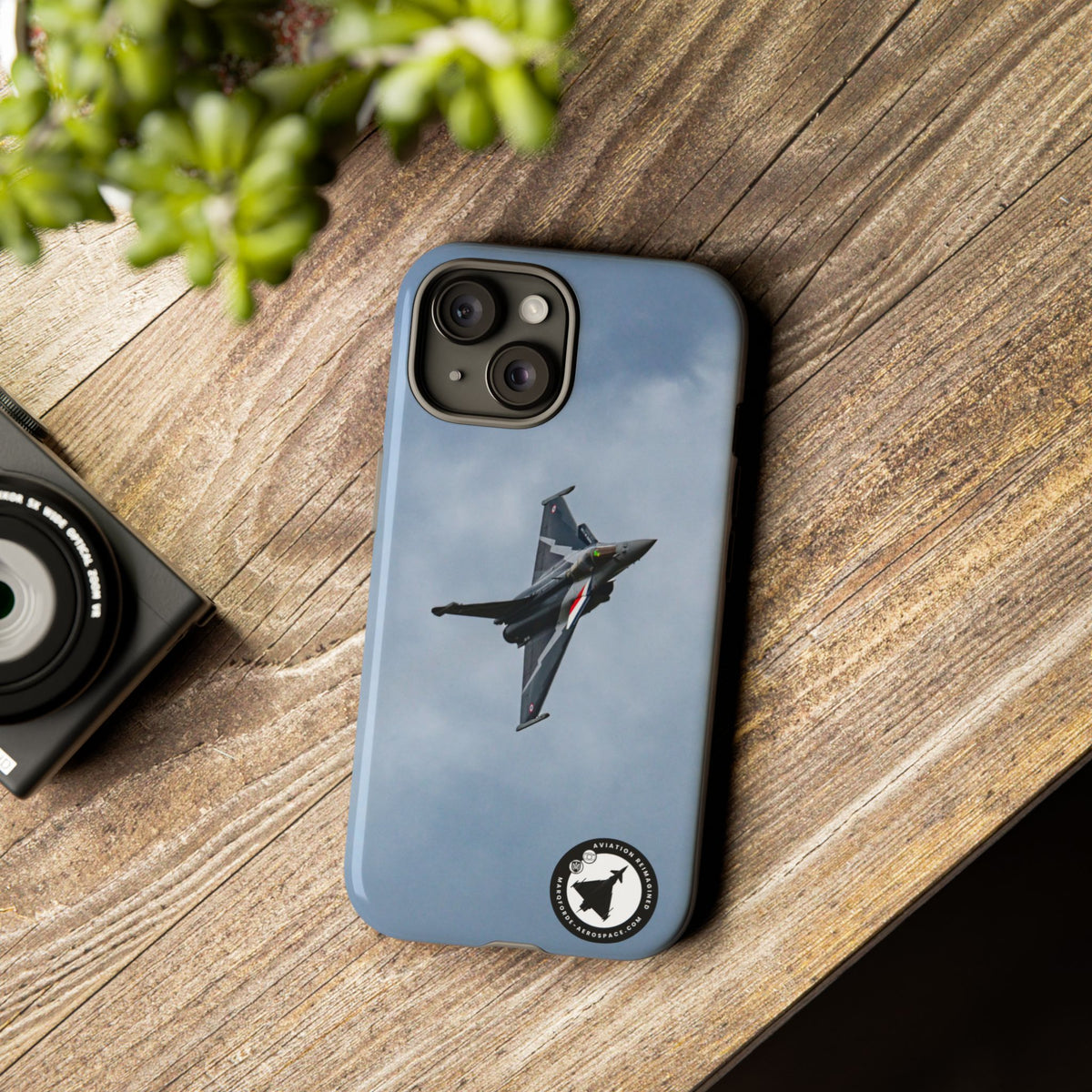 Dark grey striped Rafale banking nose-high in cloud aviation photo iPhone tough phone case – view 35