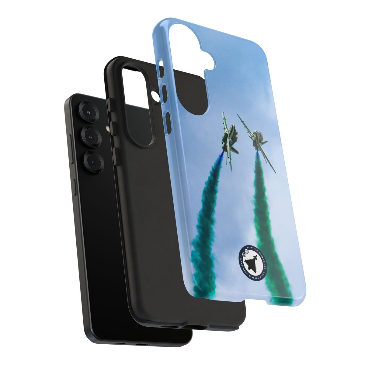 Two Saudi Hawks jets crossing in green smoke aviation photo Samsung Galaxy tough phone case – view 19