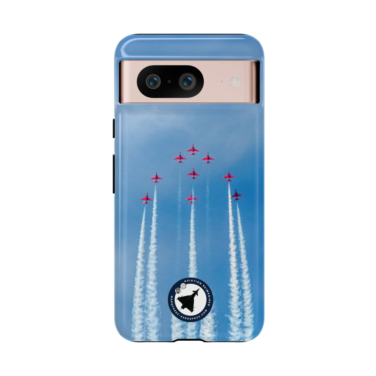 Nine Red Arrows Hawks climbing with white smoke aviation photo Google Pixel tough phone case – view 4