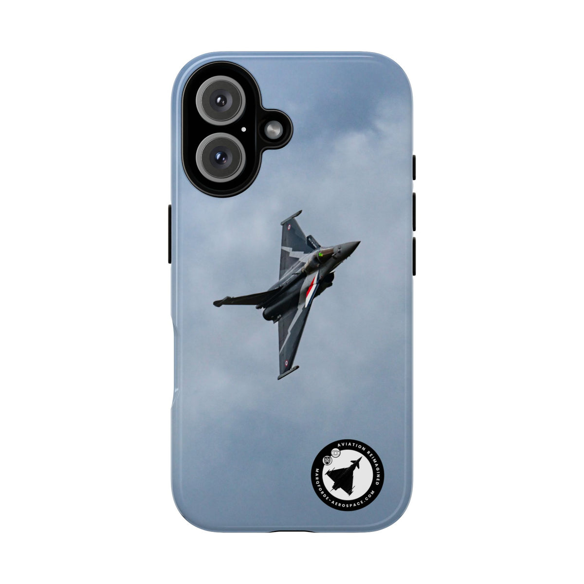Dark grey striped Rafale banking nose-high in cloud aviation photo iPhone tough phone case – view 14