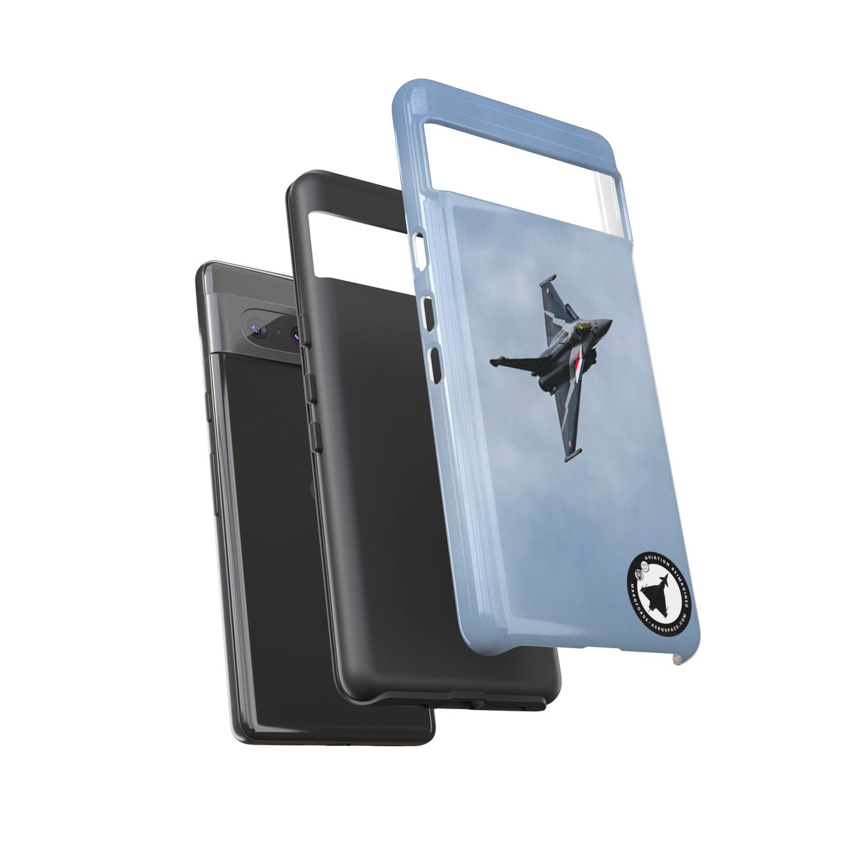 Dark grey striped Rafale banking nose-high in cloud aviation photo Google Pixel tough phone case – view 10