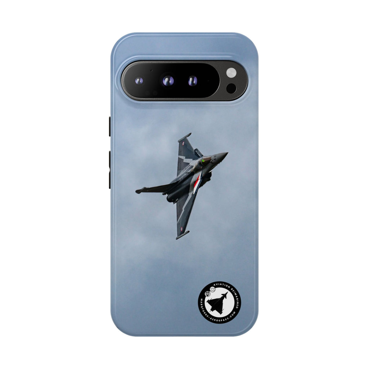 Dark grey striped Rafale banking nose-high in cloud aviation photo Google Pixel tough phone case