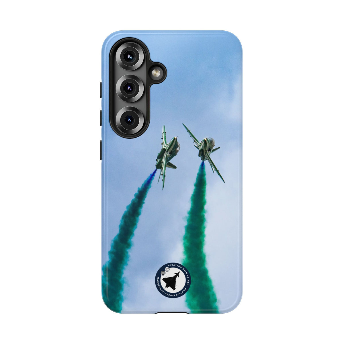Two Saudi Hawks jets crossing in green smoke aviation photo Samsung Galaxy tough phone case – view 15