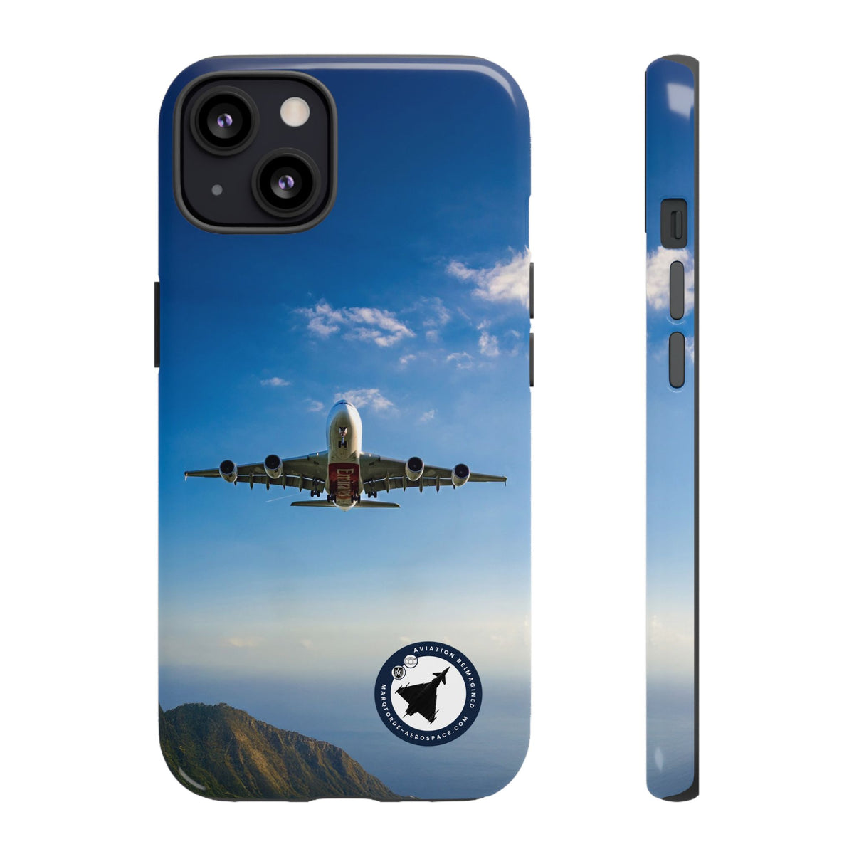 Emirates Airbus A380 climbing head-on over coastline aviation photo iPhone tough phone case – view 2
