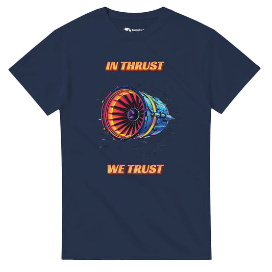 Close-Up of In Thrust We Trust T-Shirt – Bold Retro Graphic Print
