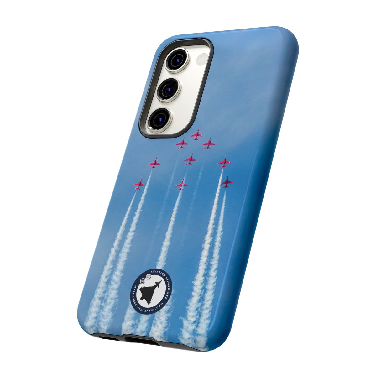 Nine Red Arrows Hawks climbing with white smoke aviation photo Samsung Galaxy tough phone case – view 32