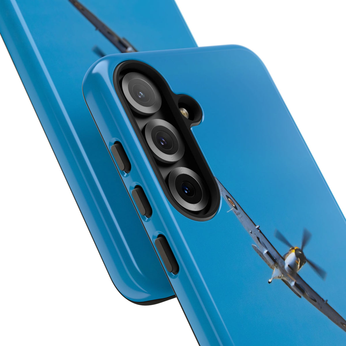 Camouflaged RAF Spitfire banking in a blue sky aviation photo Samsung Galaxy tough phone case – view 16