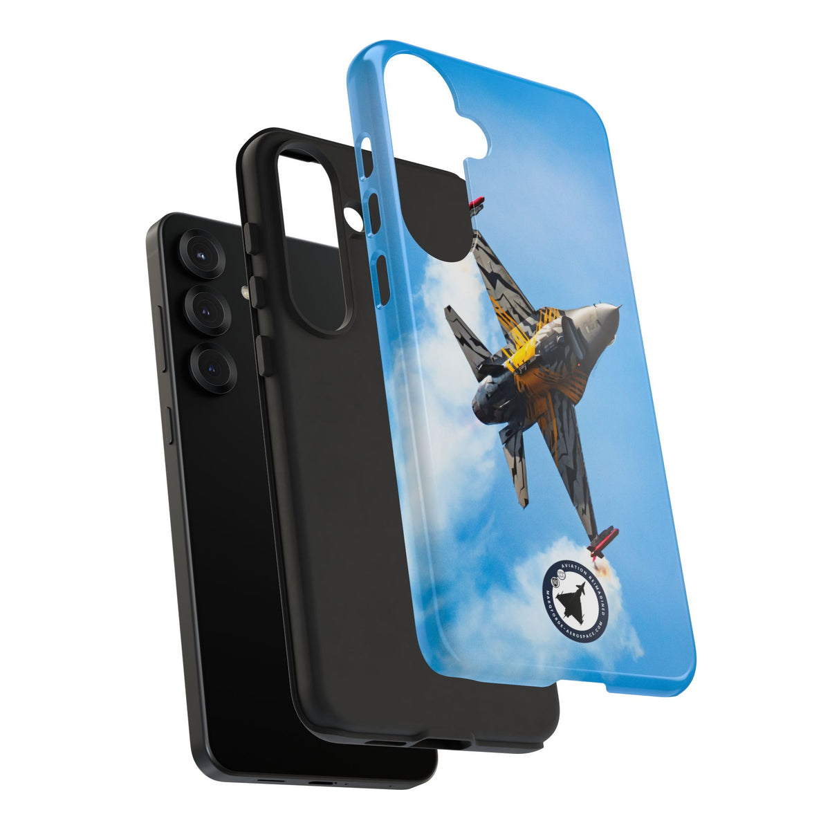 Tiger-striped Belgian F-16 banking hard with smoke aviation photo Samsung Galaxy tough phone case – view 52