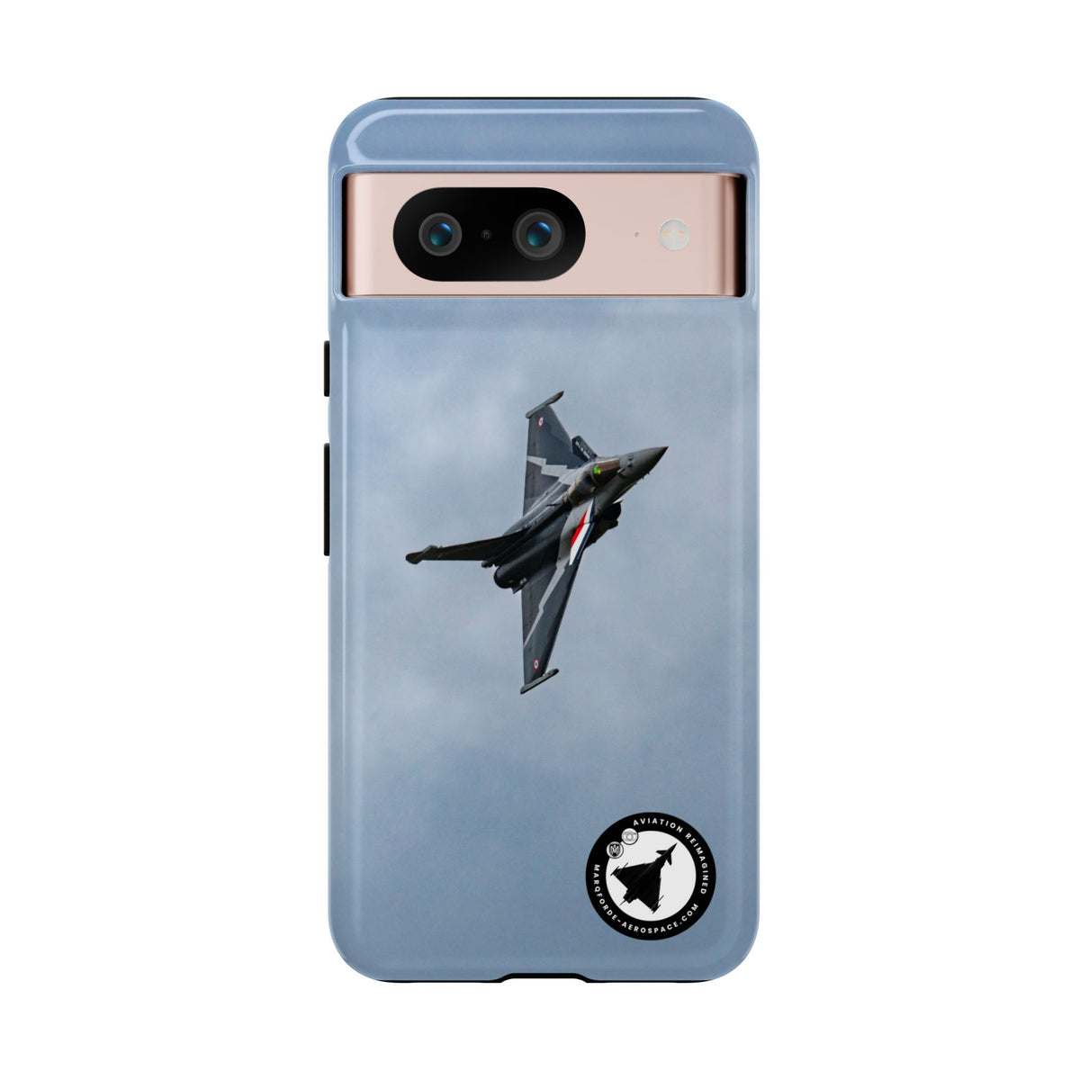 Dark grey striped Rafale banking nose-high in cloud aviation photo Google Pixel tough phone case – view 4