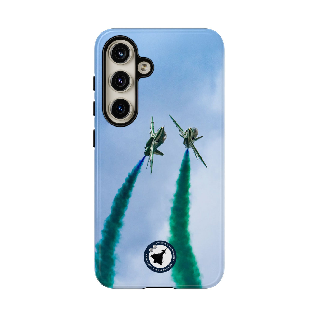 Two Saudi Hawks jets crossing in green smoke aviation photo Samsung Galaxy tough phone case – view 12