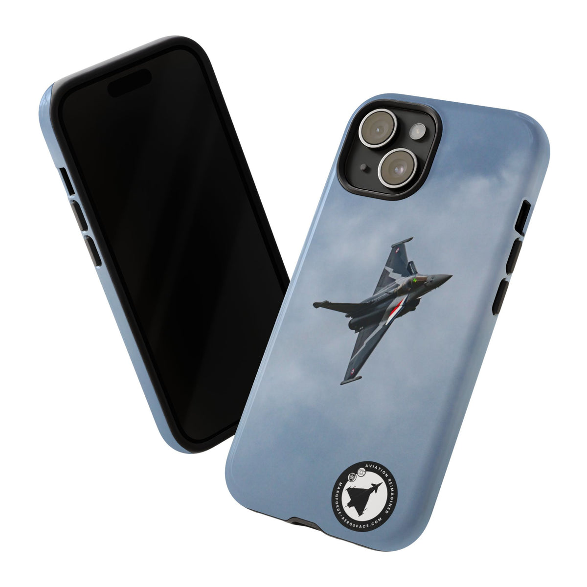 Dark grey striped Rafale banking nose-high in cloud aviation photo iPhone tough phone case – view 34