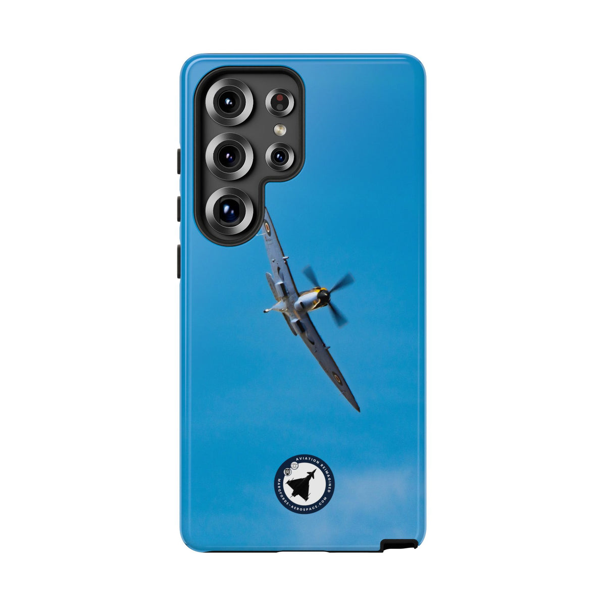 Camouflaged RAF Spitfire banking in a blue sky aviation photo Samsung Galaxy tough phone case – view 15